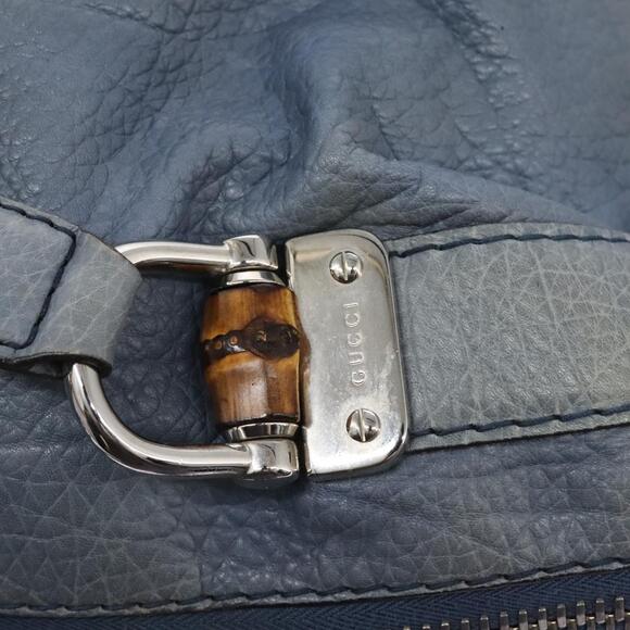 GUCCI Bamboo Tote Bag Leather Blue Silver - Picture 15 of 16